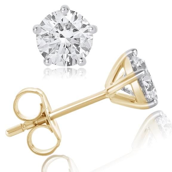 DewberryDiamonds 14K Solid Yellow Gold 1/2 Cttw IGI Certified Lab Grown Diamond Solitaire Stud Earrings for Women Men Unisex | Five Claw Prong Set Push Back Round Cut Diamond Stud