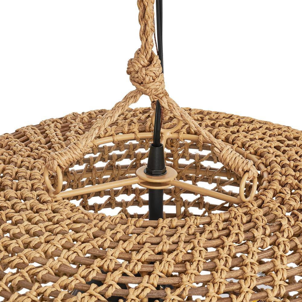 Hampton Bay Summerpoint 120-Watt 2-Light Black Shaded Pendant Light with Natural Woven Shade, No Bulbs Included