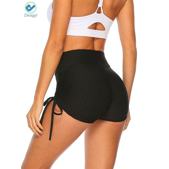 Deago High Waist Athletic Sport Yoga Shorts Tummy Control Drawstring Pants For Workout Running Fitness