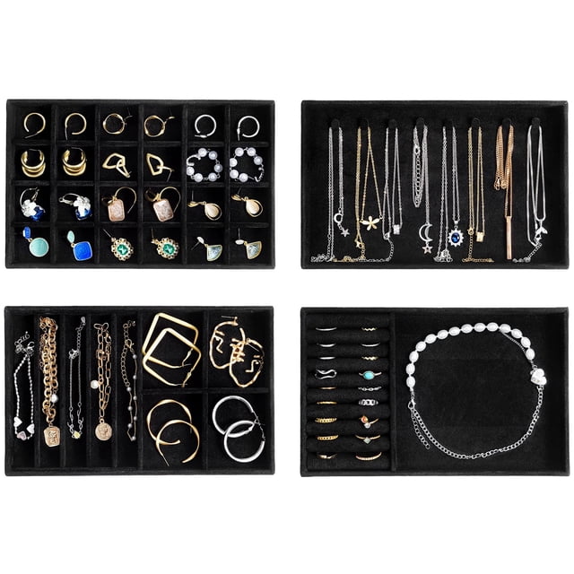 Bandejas organizadoras de joyas ProCase, apilables, 4 capas, todas negras