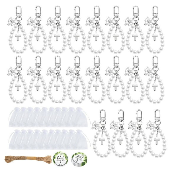 20Sets Sturdy Crosses Keychain Gifts Bulk Set Pearls Accents Thank You Label For Event Baptism Parties Guest Favor