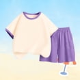 thumbnail image 3 of FSYBOA Girls Casual Outfit Sets, Crewneck Relaxed Summer 2 Piece Kids Clothing Set Purple Size 9-10T, 3 of 4