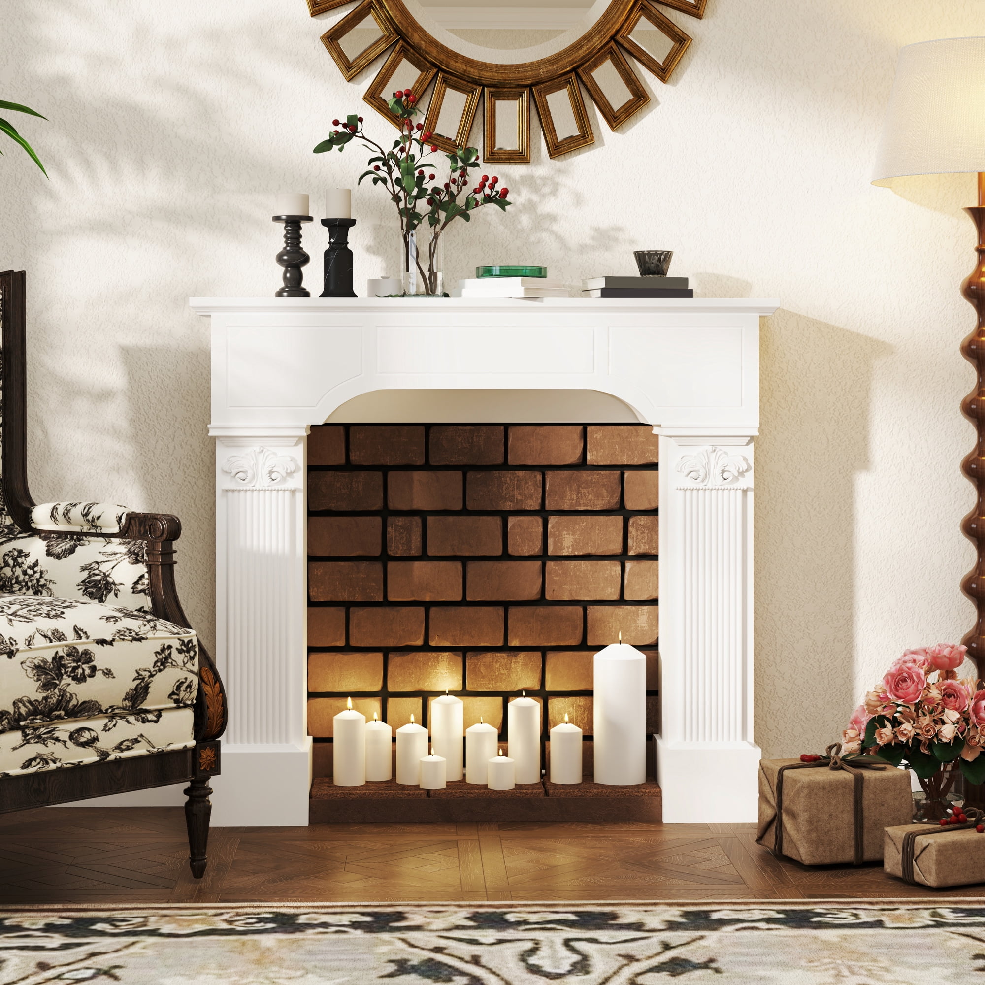 HOMCOM Baroque Fireplace Mantel, Fireplace Surround with Ionic Leg, White