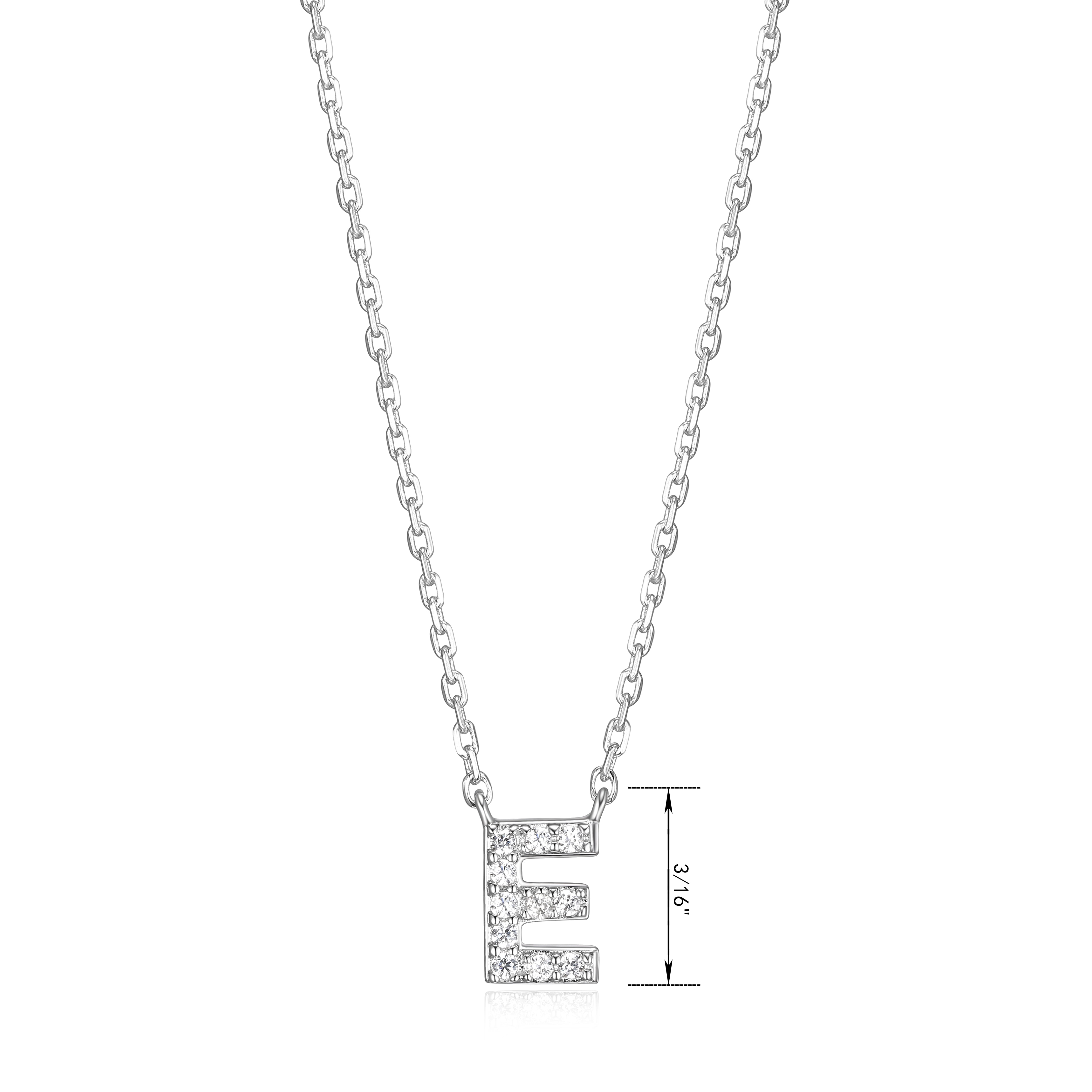 Forever Facets Women's Initial Letter "E" CZ Necklace in Sterling Silver, 18 inch