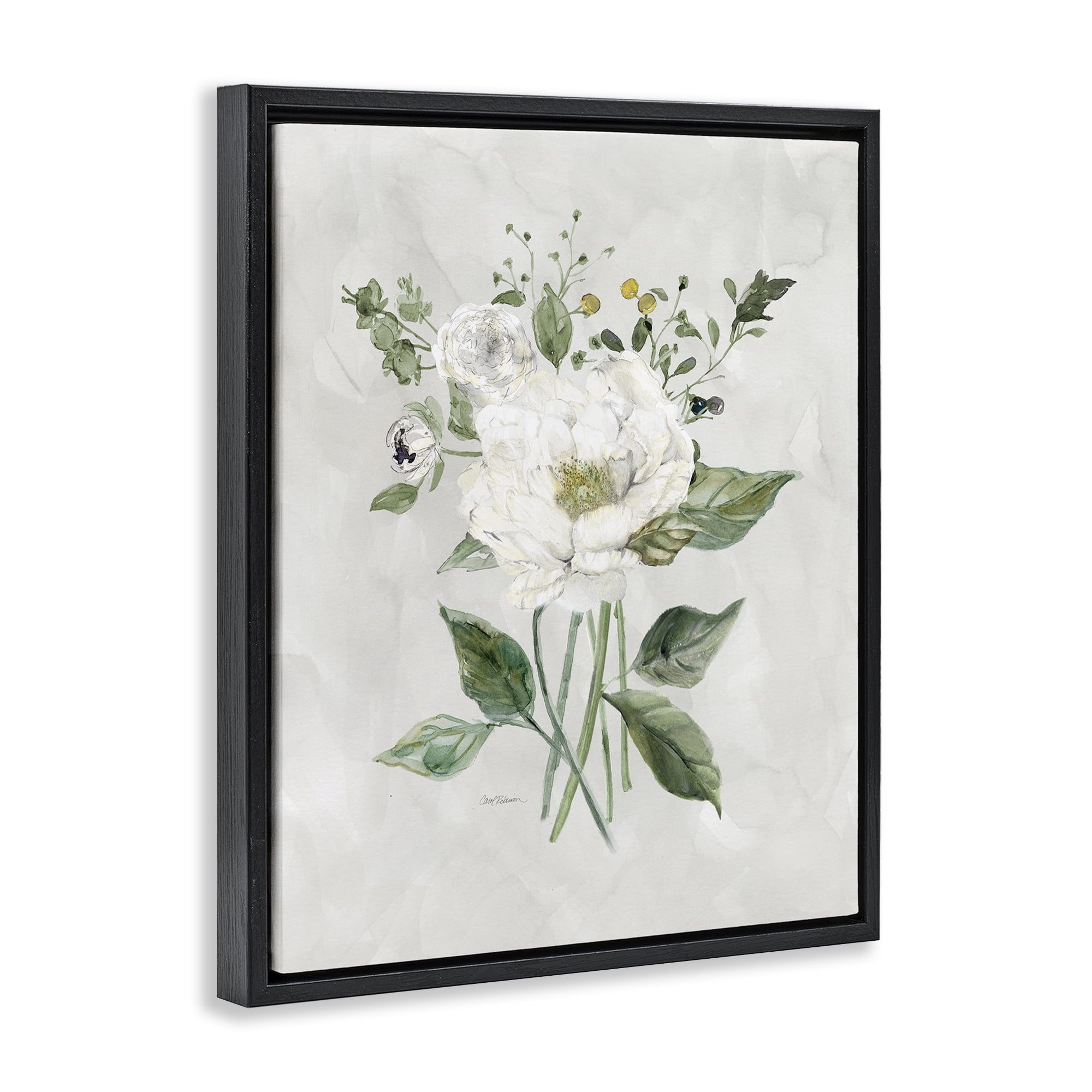 Stupell Industries Cottage White Flowers Plants & Flowers Painting Black Floater Framed Canvas Art Print Wall Art, 17 x 21