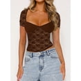 thumbnail image 3 of FEORJGP Women Crop Basic T-Shirts Ladies Sexy Summer Floral Lace Camisole Short Sleeve Tops Slim Sweatheart Neck Blouses Casual Pullovers for Streetwear Aesthetic Grunge Clothes, 3 of 6
