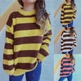 thumbnail image 1 of Hot6sl Womens Knitted Striped Round Neck Thick Sweater Round Neck Sweater, 1 of 6