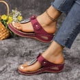 thumbnail image 6 of Clearance Save Women’s Sandals, Xunlbb Women's Fashion Casual Summer New Style Solid Color Fish Mouth Wedge Heel Fashionable Bright Diamond Flower Line Beach Flip Flops Sandals(Wine,Size:38), 6 of 9