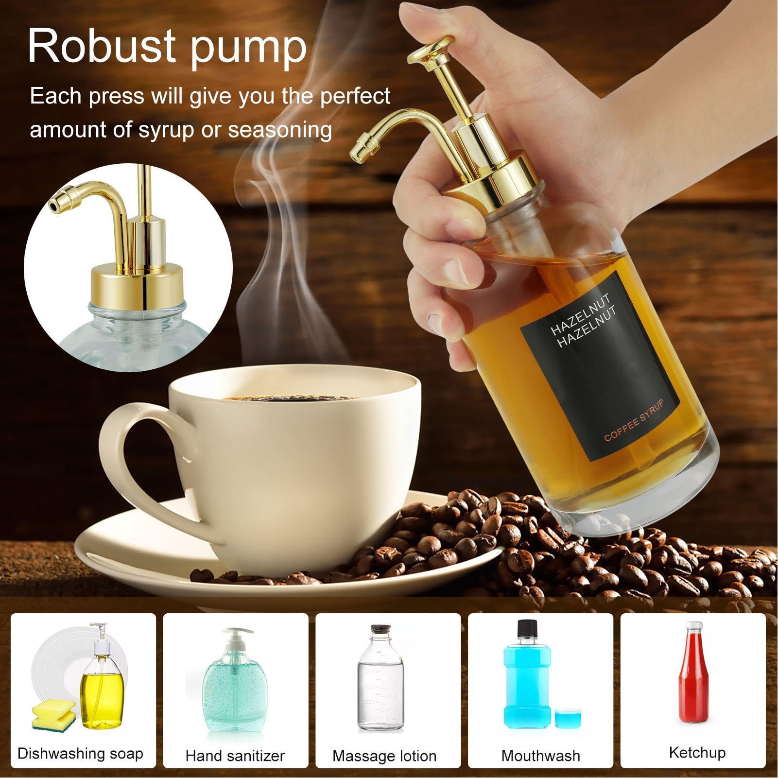 YAHHU 2‑Pack Crystal‑Clear 500 ml Glass Syrup Dispensers with Stainless‑Steel Pump – Versatile Kitchen, Bar, & Bathroom Accessory