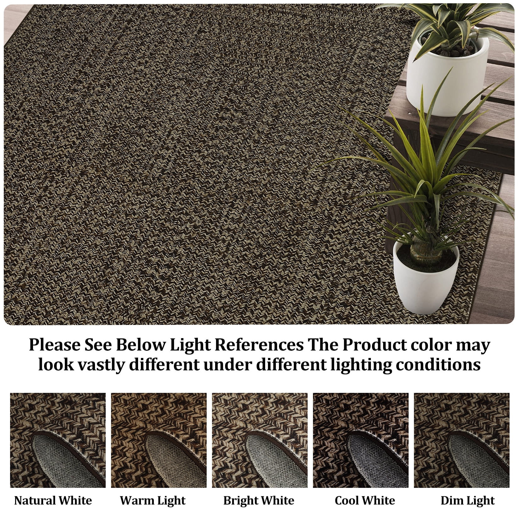 Tzou Braid Print Area Rug, Non-Slip Low Pile Washable Carpet for Living Room, Bedroom, Office