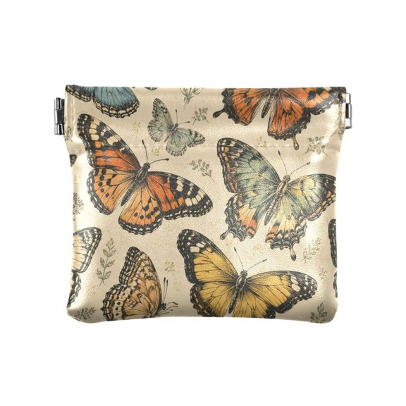 Leather Coin Wallet 4.33x3.74 Inch Portable Coin Wallet Coin Wallet Paper Wallet Card Wallet Storage Wallet Stylish and Sophisticated Butterfly Vintage Art
