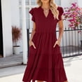 thumbnail image 5 of LYXSSBYX Sundresses for Women Women's V-neck Ruffle Sleeve Short Sleeved Solid Color Casual Dress, 5 of 8