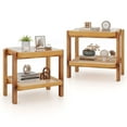 thumbnail image 1 of Costway 2 PCS End Table with Tempered Glass Top Acacia Wood Legs Rattan Storage Shelf, 1 of 9