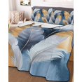thumbnail image 3 of Quilts Twin XL Size, Navy Blue Yellow Feather Soft Comforter Bedding Set for Bed, Simpler Modern Abstract Art Lightweight Quilted Bedspread with Pillow Cover(2 Pieces) for All Season, 68x98 Inch, 3 of 6