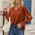 thumbnail image 5 of Gyexs Long Sleeve Dressy Shirts for Women Business Casual V Neck Tunic Tops Loose Fit Chiffon Workwear Blouses Coffee, Size S, 5 of 5