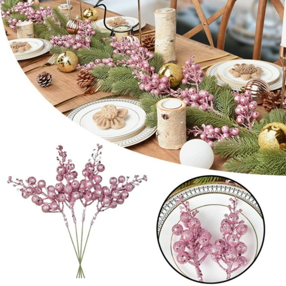 Artificial flowers Christmas Glitter Berries Stems 7.8Inch Artificial Christmas Picks For Christmas Tree Ornaments DIY Xmas Wreath Crafts Holiday And Home Decor