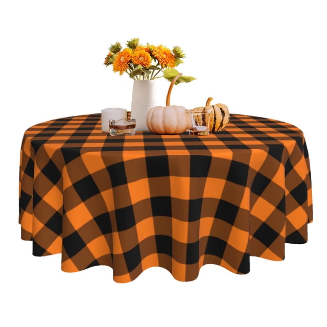 Mantel redondo impermeable SuQKXCo de 152 cm, naranja y negro