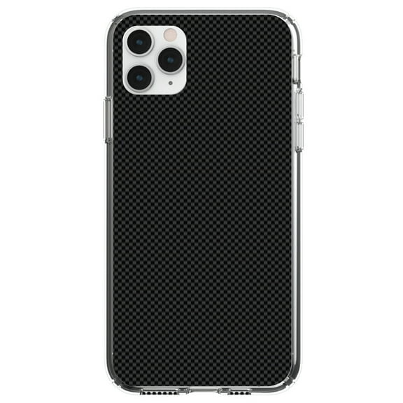DistinctInk Clear Shockproof Hybrid Case for iPhone 13 (6.1" Screen) - TPU Bumper, Acrylic Back, Tempered Glass Screen Protector - Black Grey Carbon Fiber Printed Design