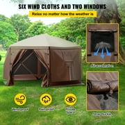 BENTISM 10x10 Camping Gazebo Tent, 6 Sided Pop-up Canopy Screen Tent for 8 Person Camping, Waterproof Screen Shelter with Portable Storage Bag, Ground Stakes, Mesh Windows
