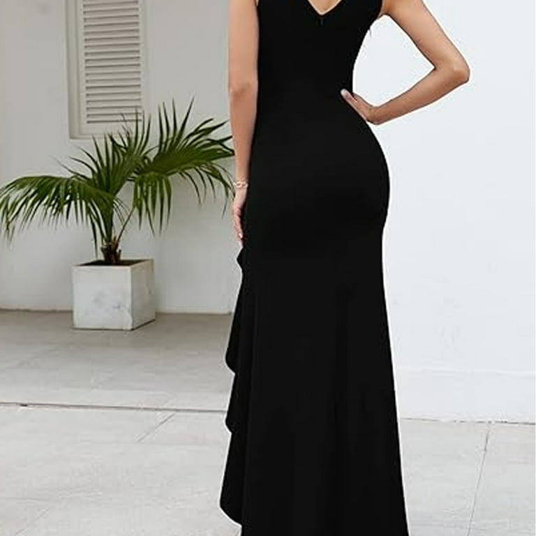 Black Evening Gowns for Women Formal Dresses for Women Evening Party  Elegant V Neck Sleeveless Split Wrap-Black - Walmart.com