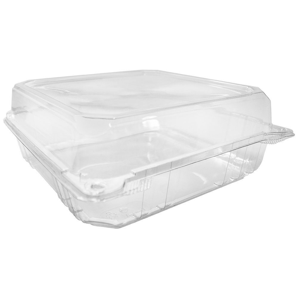 9" x 9" Clear Plastic Clamshell Food Containers with SnapOn Corners