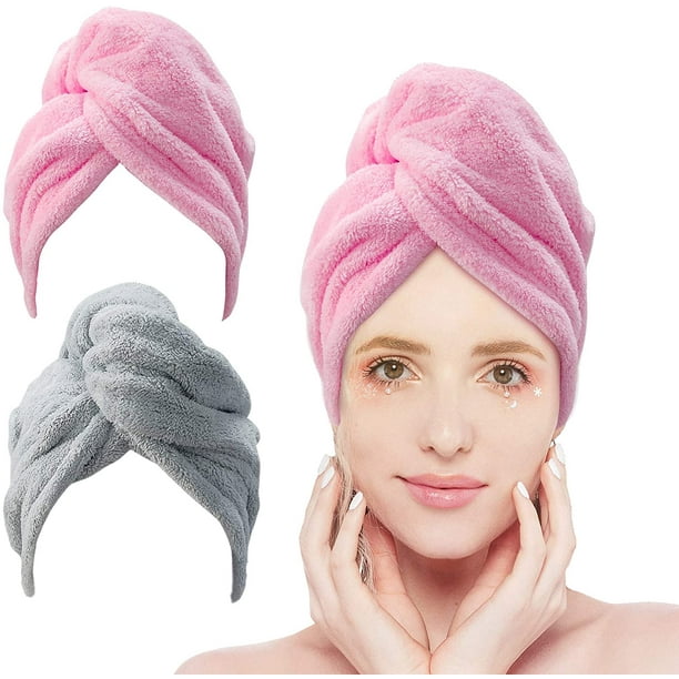 Toalla de microfibra para el cabello, 3 paquetes de turbantes para el cabello mojado, toallas para secar el cabello para mujeres con cabello rizado, antiencrespamiento, azul/rosa/gris, 26 "10" Adepaton WMXL-97-1