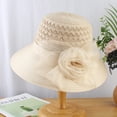 thumbnail image 3 of Cheers.US Foldable Flower Decor  Women Wide Brim Hat Hollow Breathable Summer Bucket Hat  Lady’s Sun Cap for Travel, 3 of 3