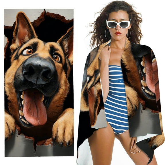 RKSupls German Shepherd Microfiber Beach Towel, Extra Large Quick Dry Lightweight Absorbent Towel for Travel Swimming Camping, Soft Super Absorbent- 30x60 in