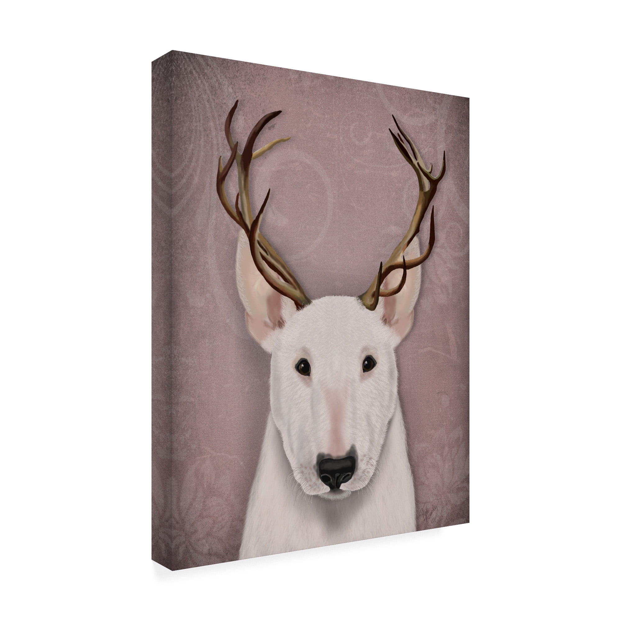 Trademark Fine Art 'Bull Terrier and Antlers' Canvas Art by Fab Funky