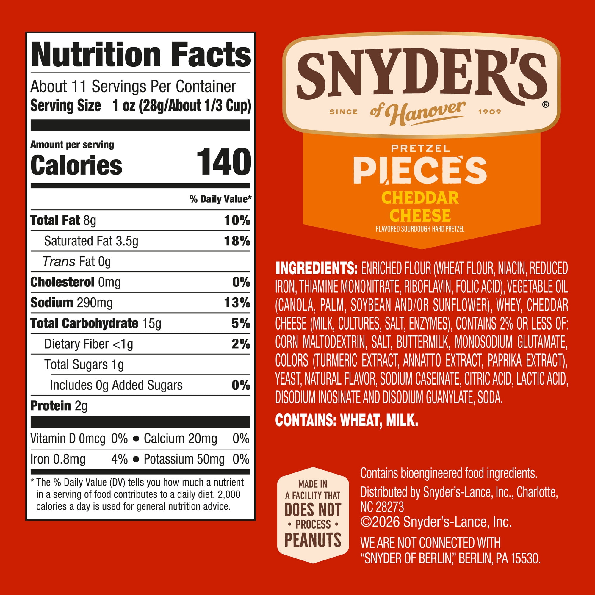 (3 pack) Snyder's of Hanover Cheddar Cheese Flavored Pretzel Pieces, 11.25 oz Bag