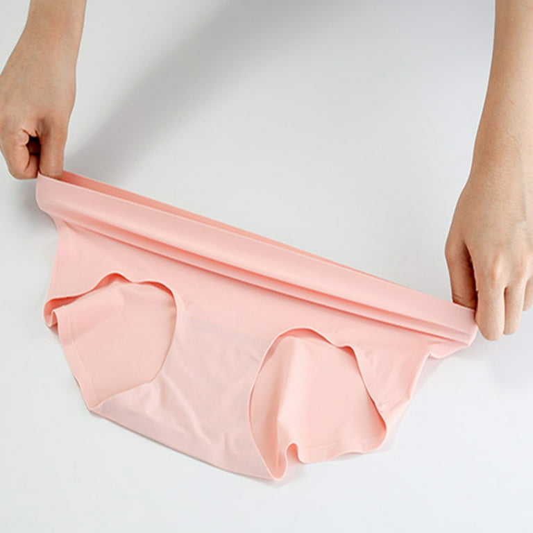 Women Ice Silk Seamless Underwear Mid Waist Thin Panties Briefs,Skin Color  L 