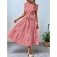 thumbnail image 6 of Women'S Ruffle Sleeve Stand Collar Maxi Dress A-Line Hem Ruffled Summer Casual Belted Dress Pink XXL, 6 of 9