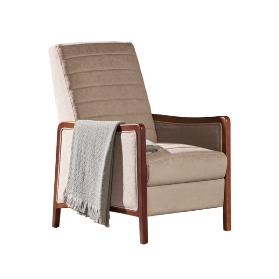 Ryka Pushback Manual Recliner Chair, Channel Stitch Beige, Birch Wood