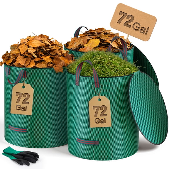 RELOIVE Leaf Bags,Heavy Duty Garden Yard Waste Bags,3 Packs 72 Gallons Reusable Lawn Bags with Reinforced Carry Handles&Lid,Camping Yard Recycling Trash Bags for Debris Leaves Grass