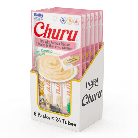 UPC: 0857276007420 | INABA Churu Creamy Lickable Purée Cat Treat w Taurine 0.5 oz 24 Tubes Tuna with Salmon Recipe