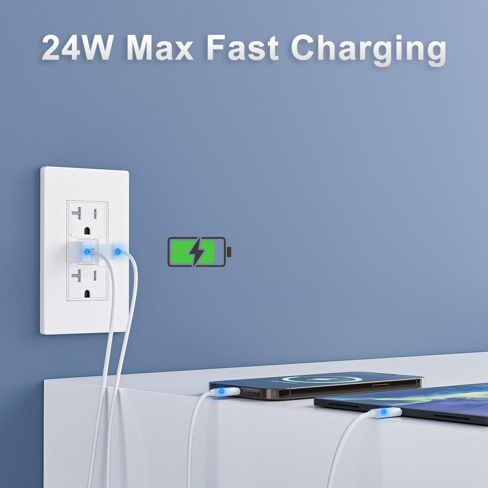 20AMP GFCI Outlet with 4.8A/24W Type A & Type C USB Charging Ports, Self-Test, Tamper Resistant, GFCI Receptacle Outlet, Screwless Wall Plate Include, ETL Listed, White 2Pack