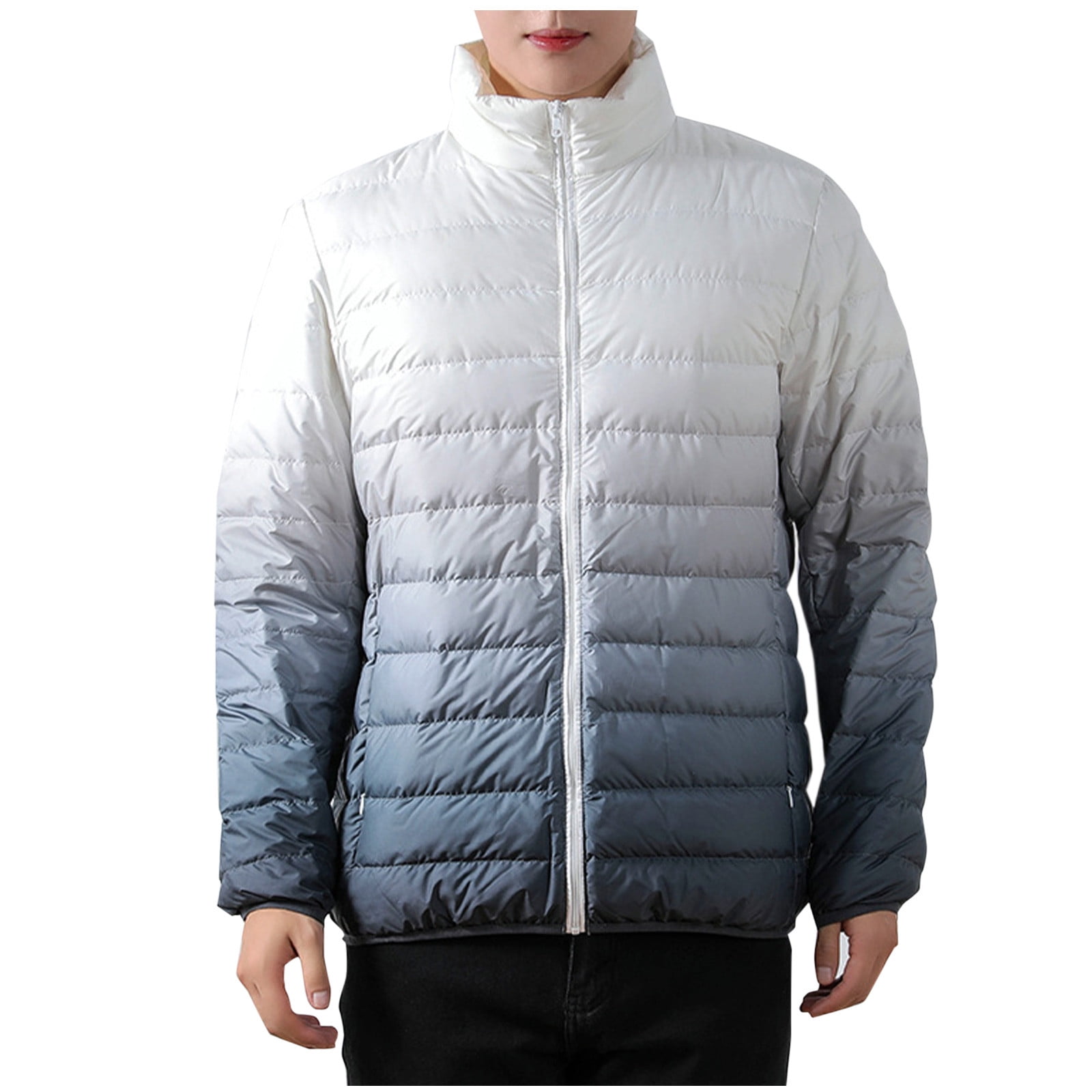 Pisexur Mens Puffer Jacket Men Zipper Pocket Thin And Light Down Jackets Stand Collar Gradient Color Loose Coat Winter Coats for Men Down Jacket Men Warming Jacket Walmart