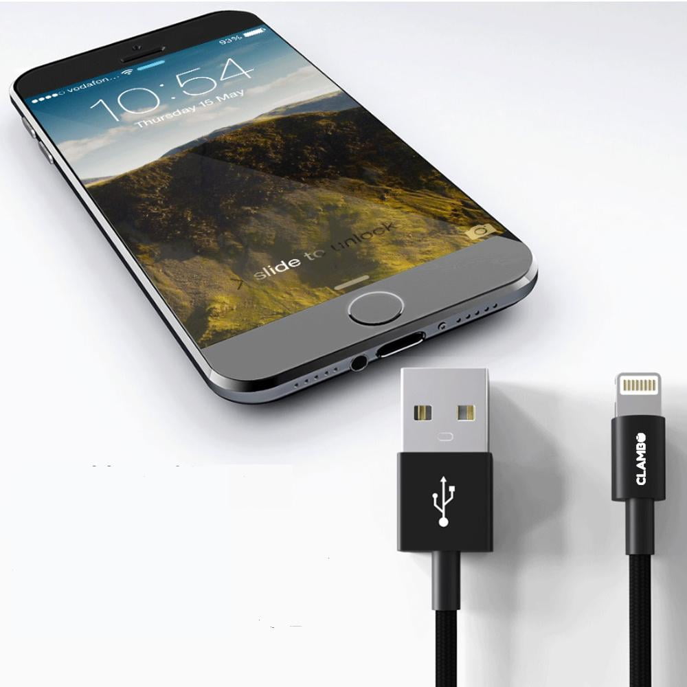 Clambo iPhone Chargers Apple MFi Certified 6.6' Feet Lightning to USB Charger Charging Cables Cords for iPhones - Black