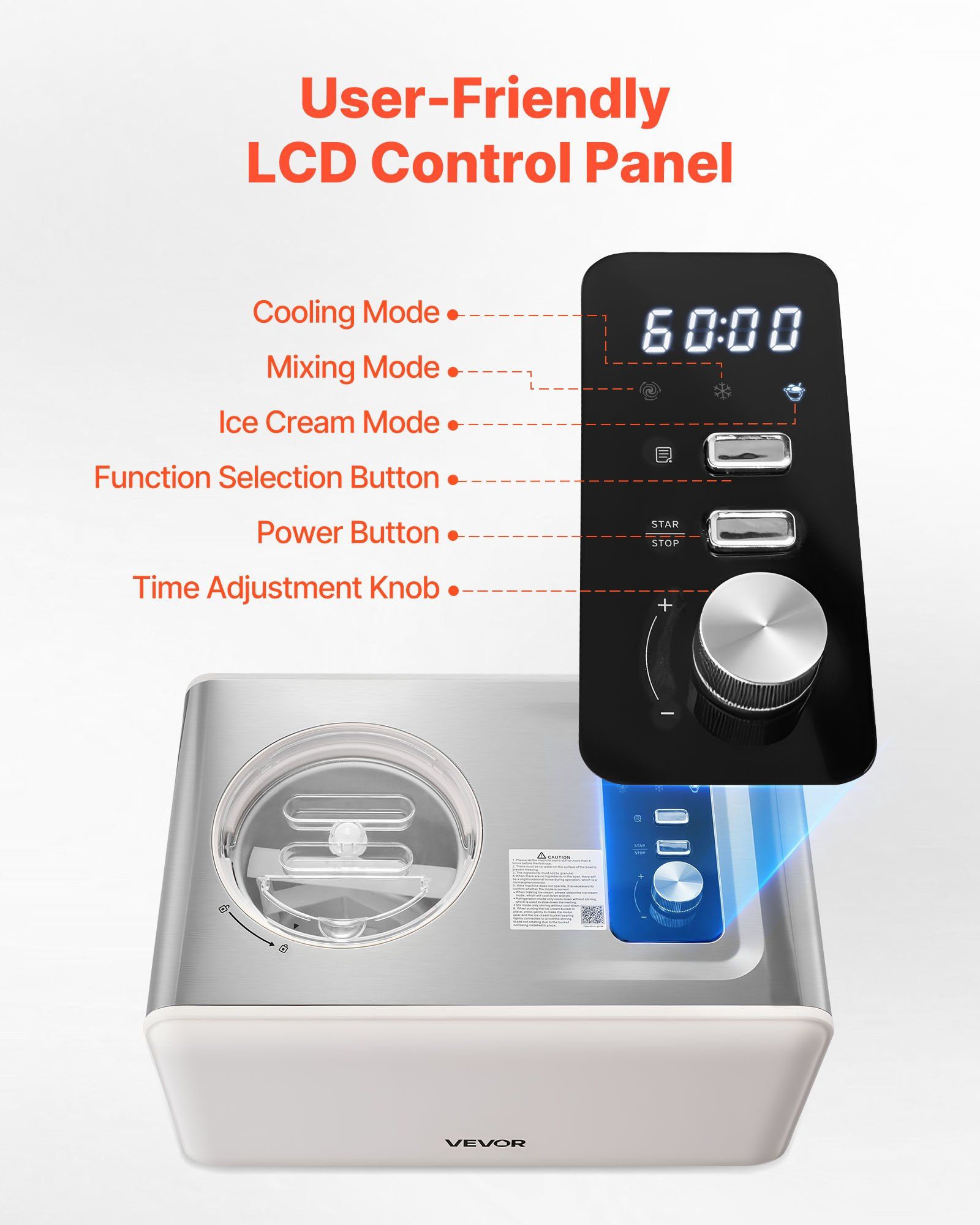 2 Quart Automatic Ice Cream Maker with Built-in Compressor, No Pre-Freezing, 3-in-1 Modes for Ice Cream, Cooling and Mixing, 150W Motor, Smart Protection, Easy Disassembly and Cleaning