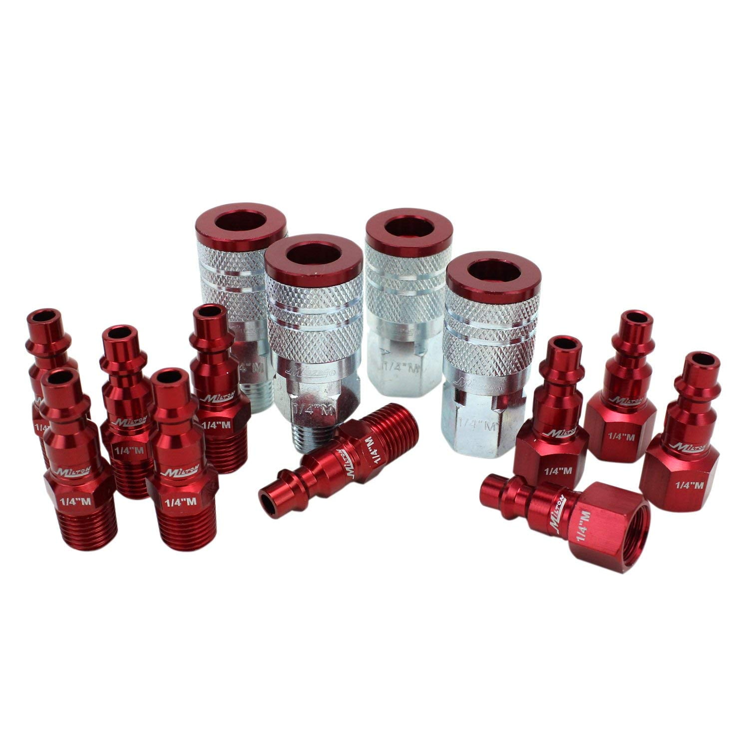 14-Piece Air Tool Coupler Plug Fitting Kit NPT A-Style, Green - 1/4 in 