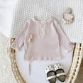 thumbnail image 3 of Baby Girl Pink Ribbed Long-Sleeve Top with Lace Trim & Henley Neck (6M-3T), 3 of 9