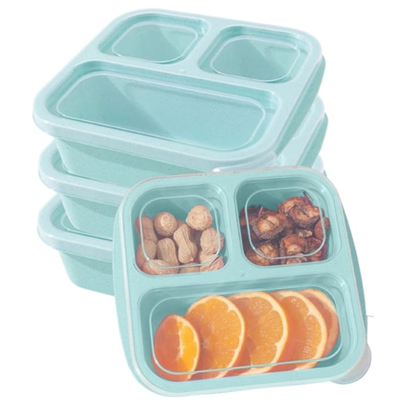 Bxaolu Bento Box, 4 Pack 3 Compartments Meal Prep Containers Reusable Lunch Containers, Food Storage Containers With Lids, Stackable Snack Boxes for Office, Work, and Travel, Green
