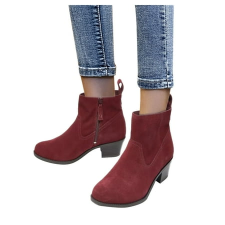 

Cathalem Leopard Boots for Women Low Heel Side Boots Ankle Fashion Toe Round Shoes Thick Women s Winter Warm Womens Boot Heels 8.5