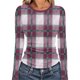 thumbnail image 2 of RKSTN Crewneck Shirts for Women Oversized Plaid Print Slim Ribbed Knitted Long Sleeve T Shirts Top Womens Casual Plus Size Round Neck Checkered Printed Stretch Loose Comfy Tee Fall Spring Clothes, 2 of 7