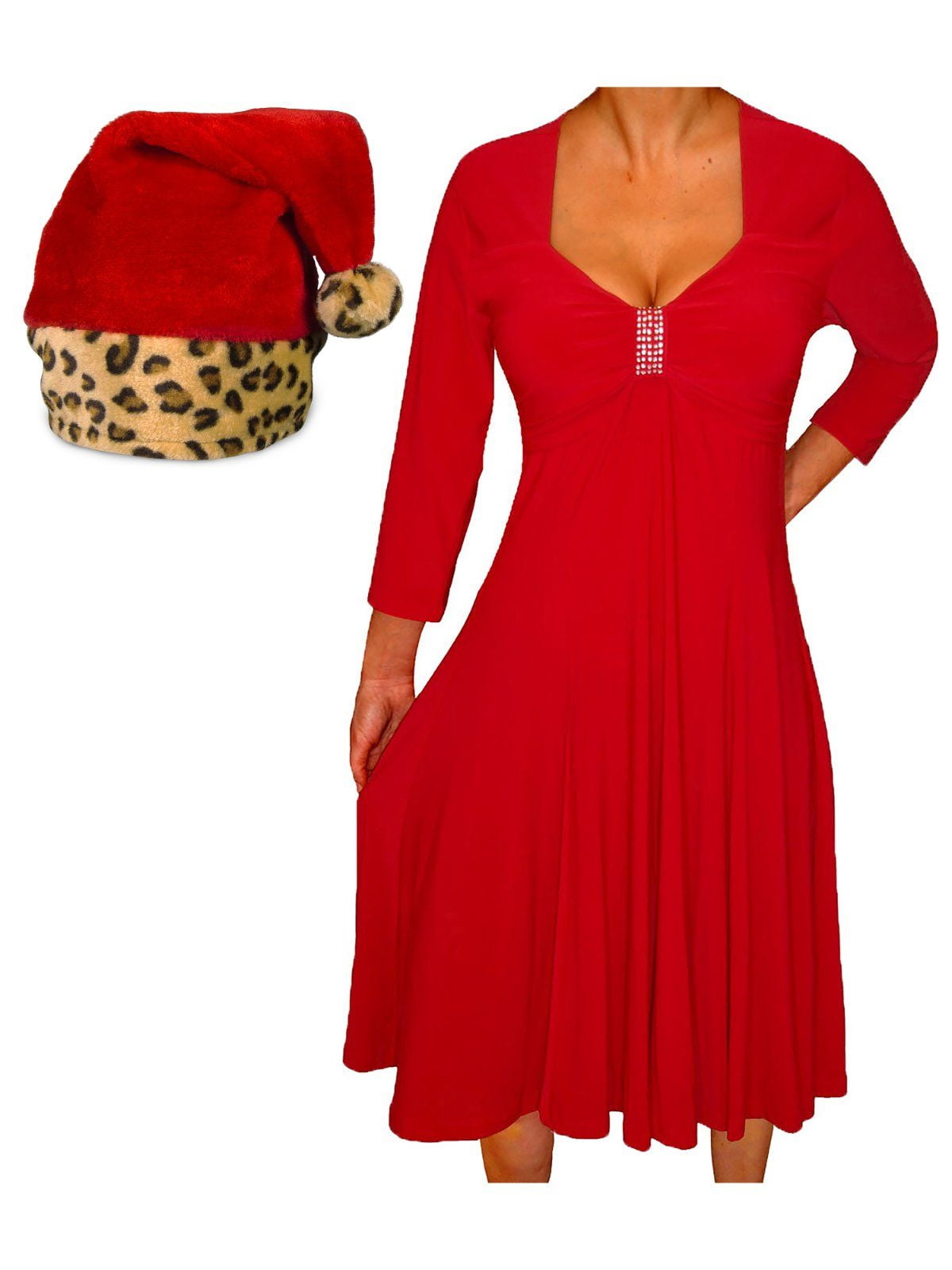 Funfash Plus Size Women Red Holiday Season Christmas Santa Hat Dress - Walmart.com