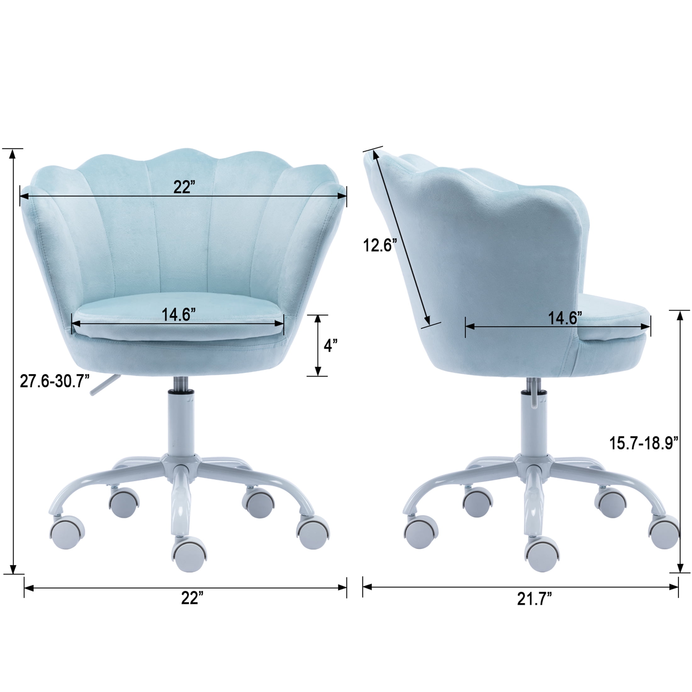 Guyou Kids Desk Chair, Velvet Rolling Swivel Children Chair, Adjustable Student Task Chair, Petal Type Backrest Vanity Chair for Bedroom Dormitory Children Gifts, Blue
