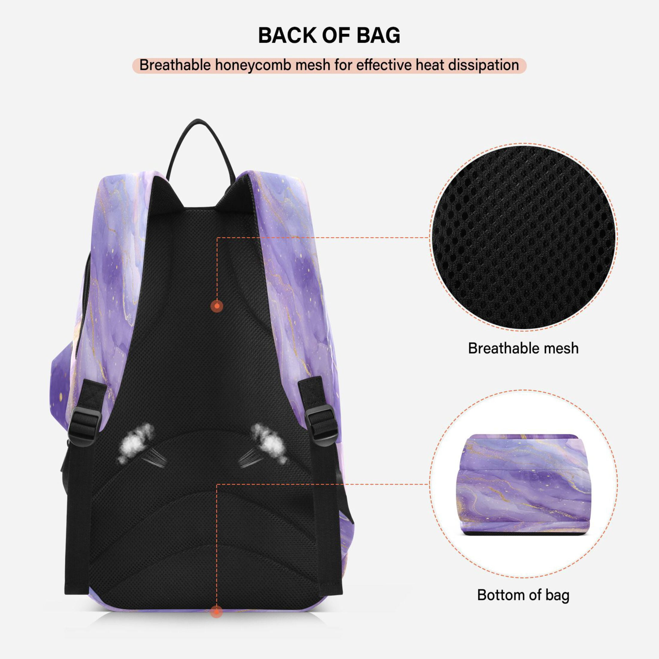 2 Racquet Holder Tennis Backpack Tennis Racket Covers Gym Bags Soft Purple Marble Vortex