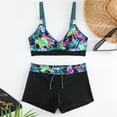 thumbnail image 5 of Summer Beach Bikini for Women Leaf Print Tankini Set Floral Print High Waist Bikini Separates Bralette Top Boyleg Bottom Black L, 5 of 7