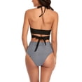 thumbnail image 4 of Traje de baño de dos piezas para mujer, tirantes finos, cintura alta, lazo en la espalda, cuello halter, traje de baño para playa, verano, negro, M, 4 of 6