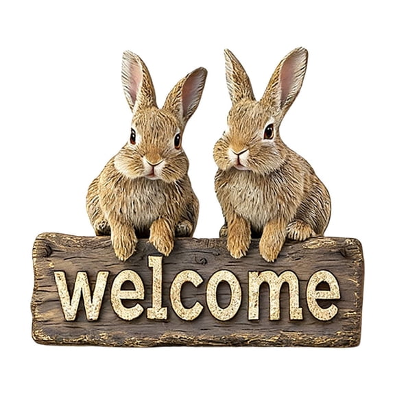 HuiXinOu Easter Bunny 2D Flat Wooden Wall Hanging Sign Welcome Door Decor Spring Holiday Porch Front Door Indoor Decoration